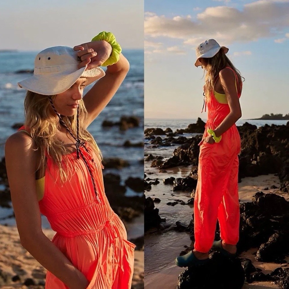 Free People FP Movement Tropic Sport One Piece Jumpsuit Neon Orange Size XS